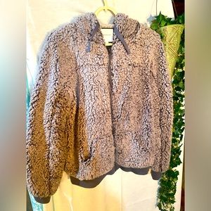 Womens Sherpa Zip Up Hooded Coat